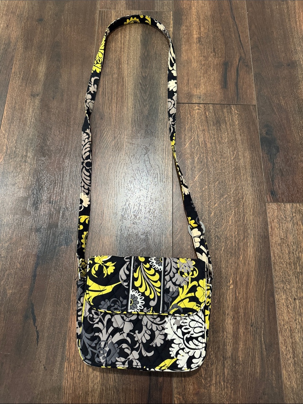 Vera Bradley Black Yellow & Gray Floral Quilted Crossbody nwot